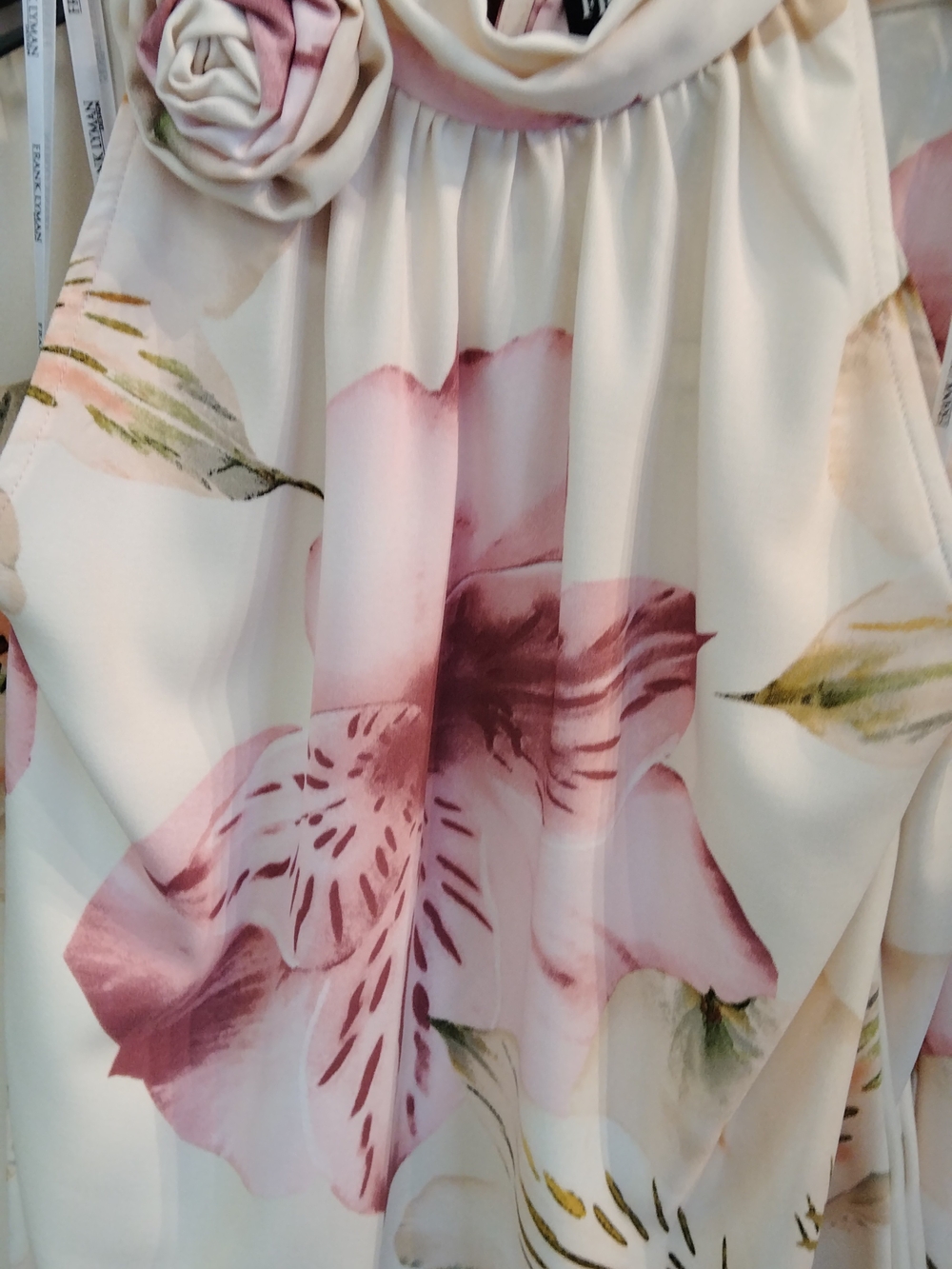 Ivory Floral Halter Dress with Pink Rose Detail Frank Lyman Size 10 US